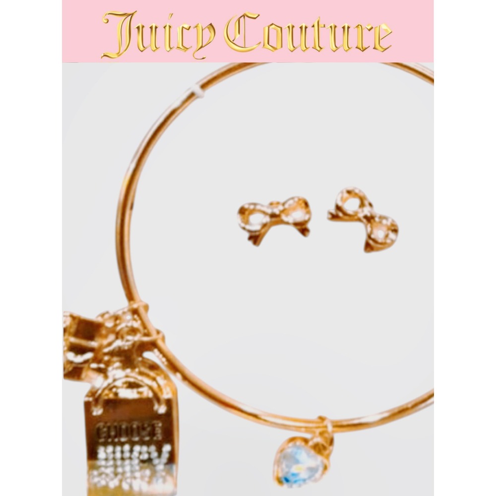 Juicy Couture Logo Shopping Bag, Heart, & Gifts Charm Bracelet & Bow Earring Set